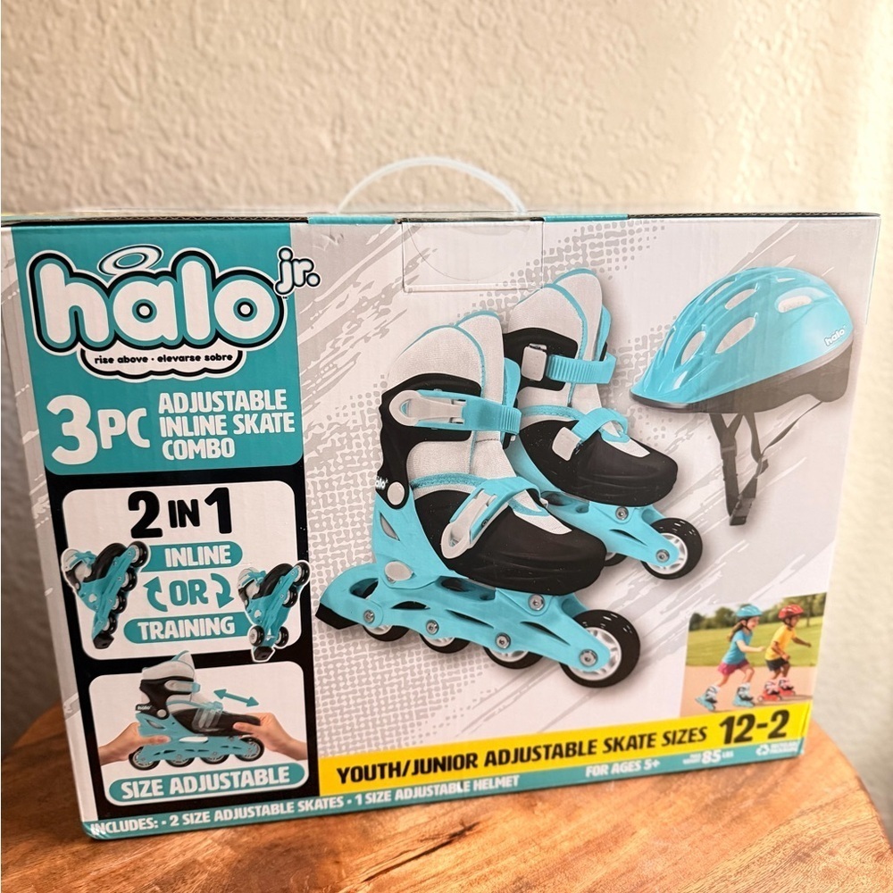HALO Rise Above Jr. 3-Piece Adjustable Inline Skates Combo Set - Teal -